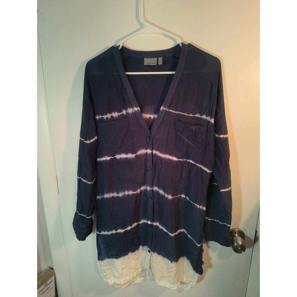 Athleta Womens M Cotton Silk Tie Dye Stripe Kaftan Shirt Dress Tunic Cover Up...